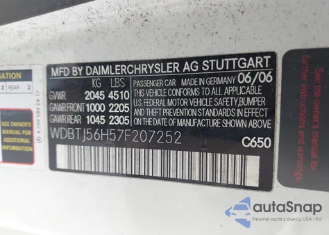 2007 Mercedes-Benz Clk 350 from USA, damaged, VIN WDBTJ56H57F207252